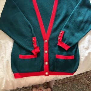 Green and Red Cardigan with Button Accents